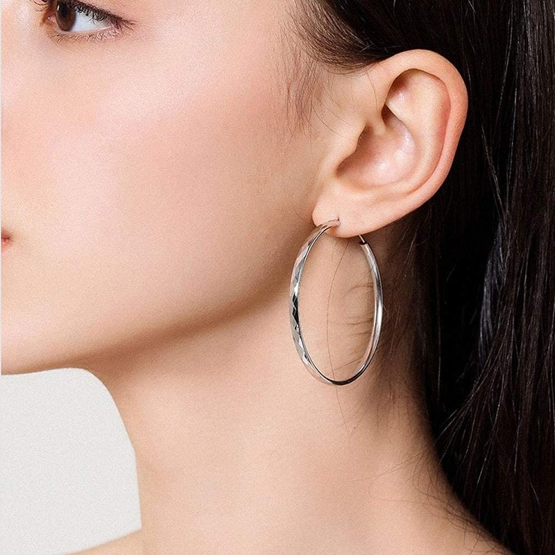 Gintan 925 Sterling Silver Hoop Earrings, Gintan Silver Earrings Hoops 3mm Wide Diamond Cut Hoop Earrings Large Hoop Earrings Silver Endless Hoop Earrings for Women 30/40/50/60mm - Image 3